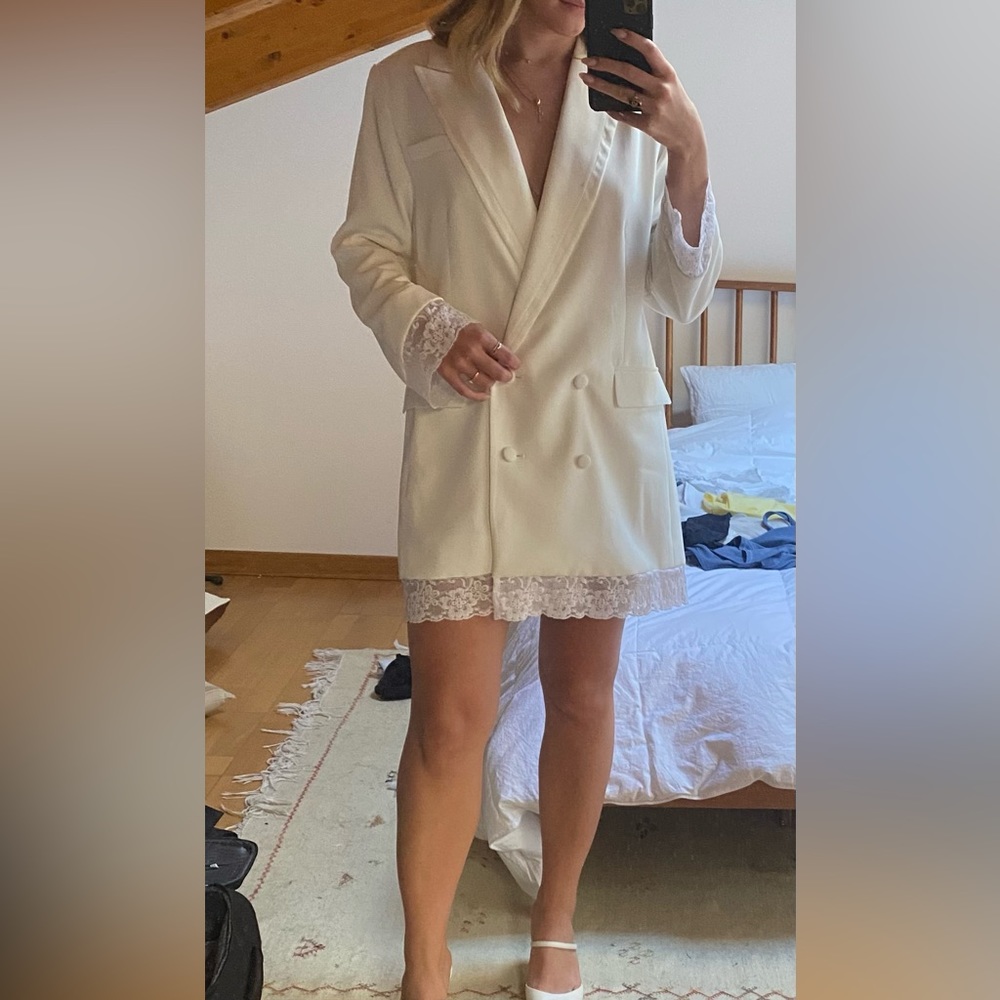 Women's Ivory Lace-Trim Mini Dress Blazer